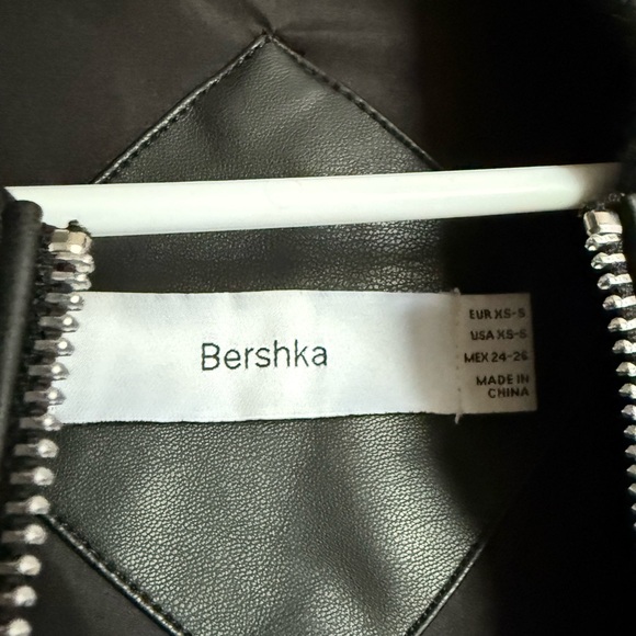 Bershka Black Leather Bomber Jacket - Picture 6 of 7